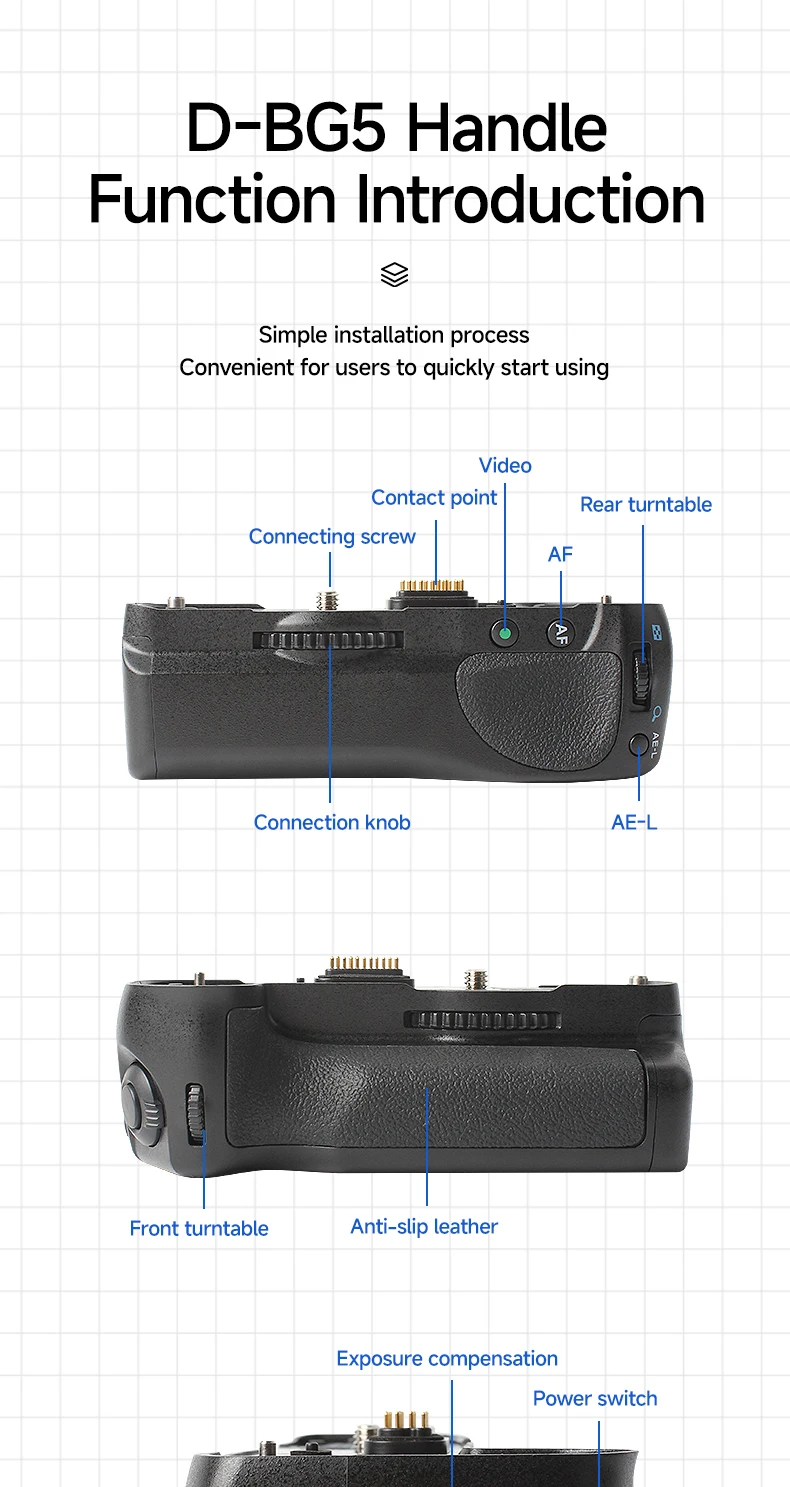 D-BG5 Vertikaler Batteriegriff für Pentax K-3 K3 K-3 II DSLR-Kameras. Grip Work D-LI90 oder AA-Batterien – Detail 7
