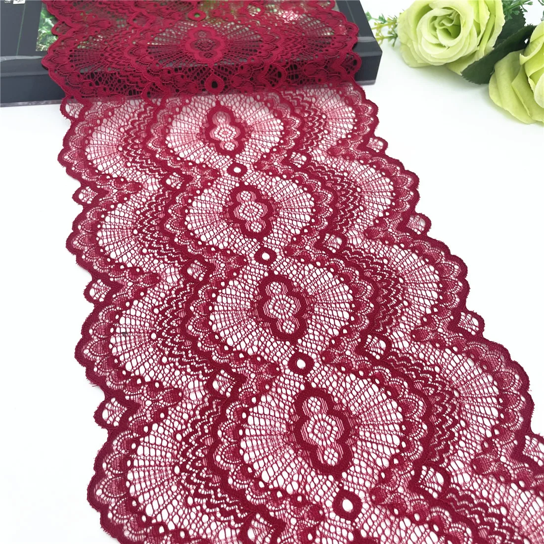 3y/lot Width 20.50cm Dark Red Elastic Stretch Lace Trim 5