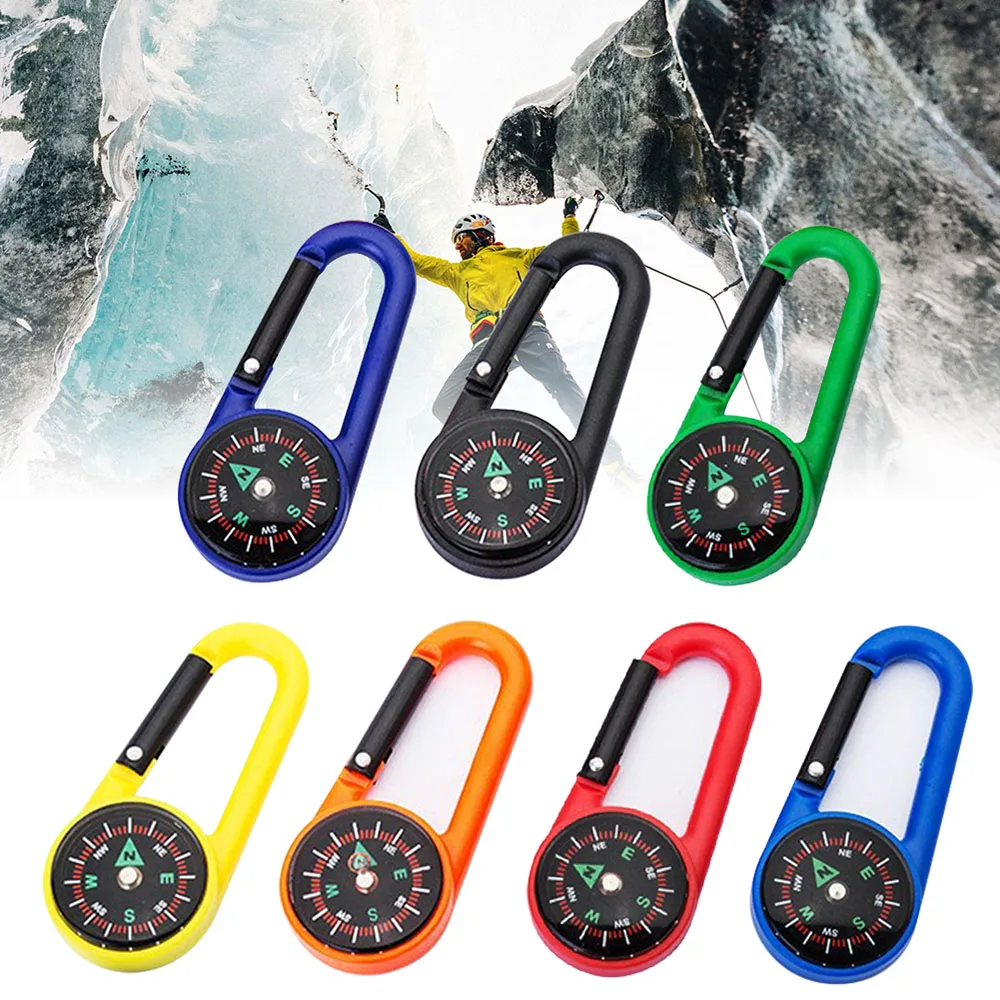 Outdoor Mini Compass Carabiner Camping Keychain Backpack Buckle Survival Gift