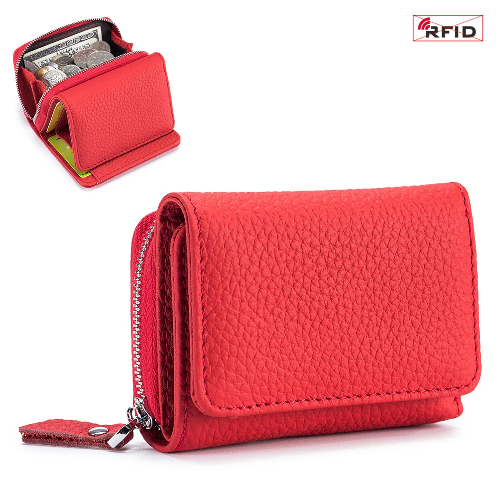 

Women Cow Leather Purses Female Cowhide Wallets Lady Small Coin Pocket Rfid Card Holder Mini Money Bag Portable Clutch Purse