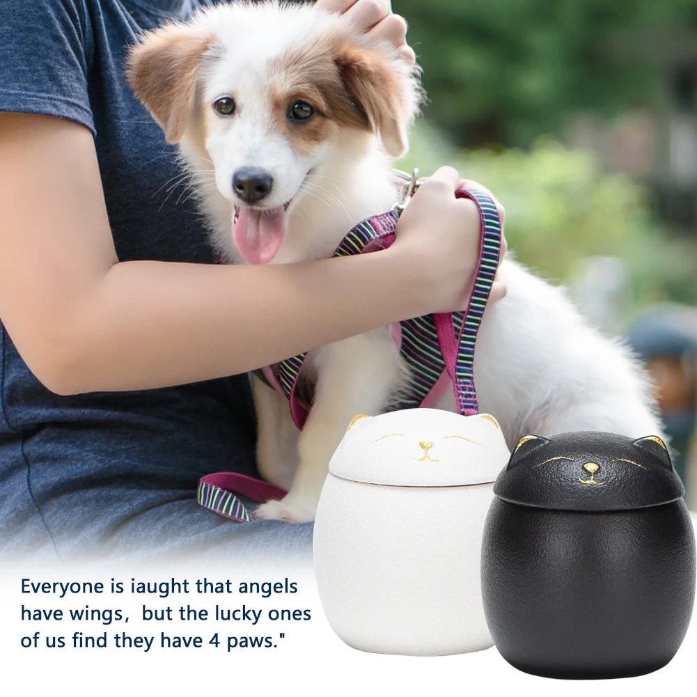 Cremation Urn Cat Shape Pet Ceramic Canister Memorial Urn Seal Pot Keepsake Casket Porcelain Jar Pet Ashes Storage Memento Burial Holder Pet Memorial Stones