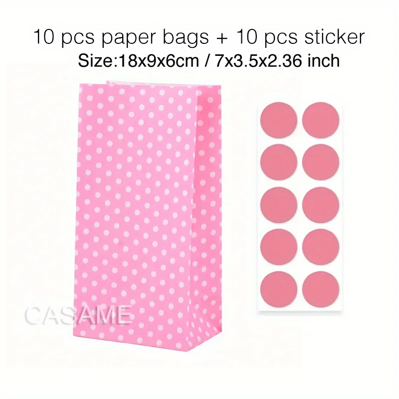 Colorful Solid Stripe and Polka Dot Stand-Up Bags with Stickers 18x9x6cm Favor Gift Packing Treat Bags for Wedding 10 pcs stand up bags