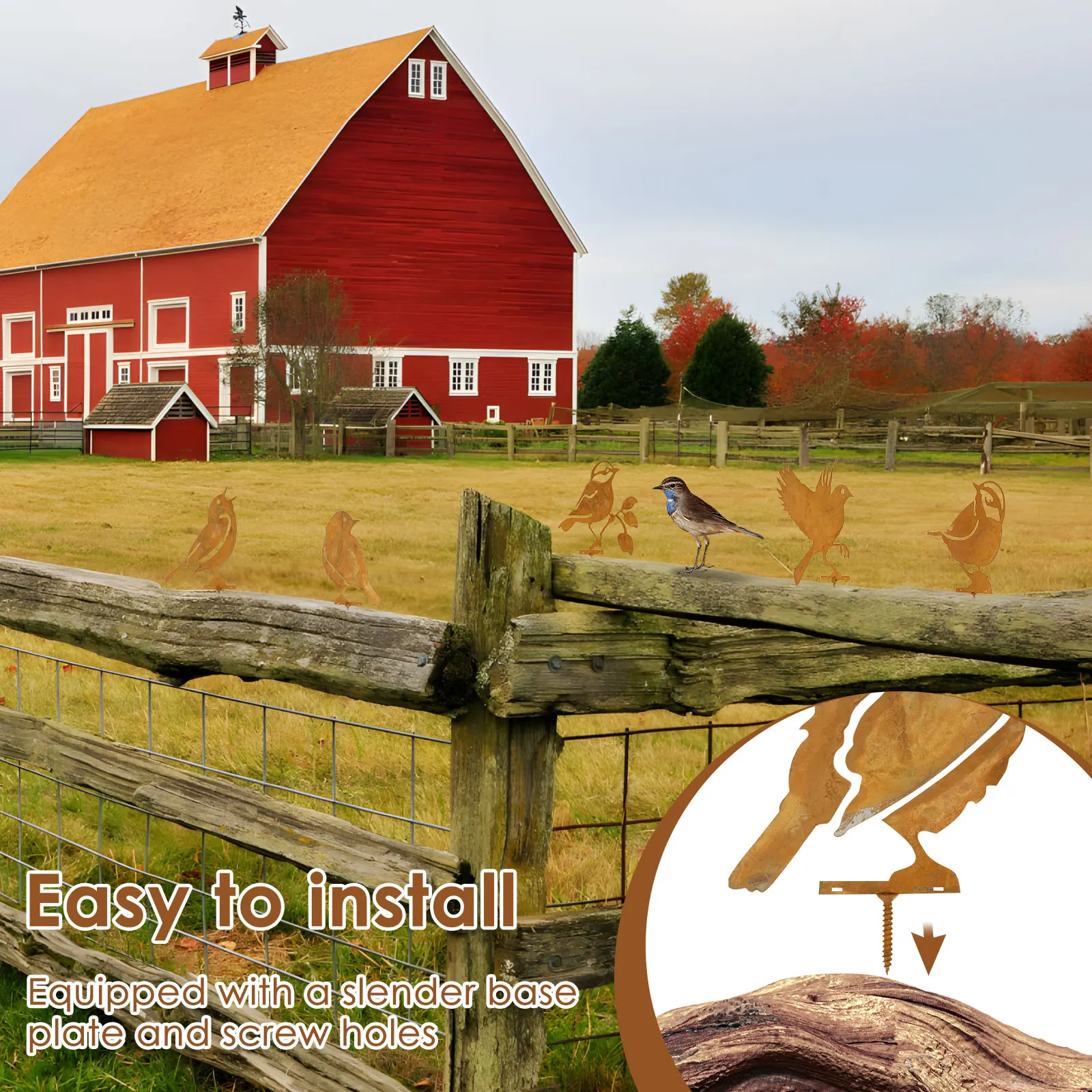 Garden Decoration 5Pcs Rusty Metal Bird Garden Fence Decor Statues Bird Iron Art Crafts Courtyard Garden Lawn Stake Silhouette Decorations Animal Stakes Animal Ornaments
