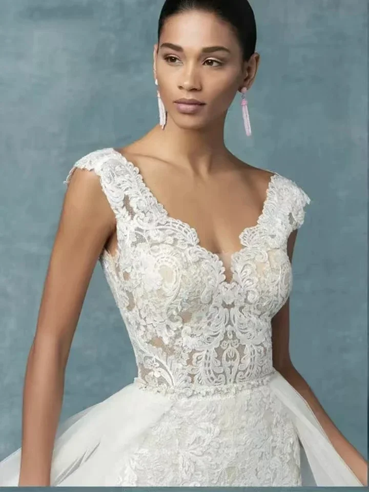 Soft Tulle Flowy Wedding Detachable Train Removable Skirt For Dresses Crystals Band Bridal Overskirt