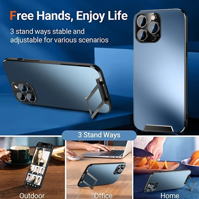 Magsafe Magnetic Phone Case for iPhone, Metal Invisible Bracket Stand, Back Cover for iPhone 13, 14 Pro Max, 13 Pro Max, 14 Plus