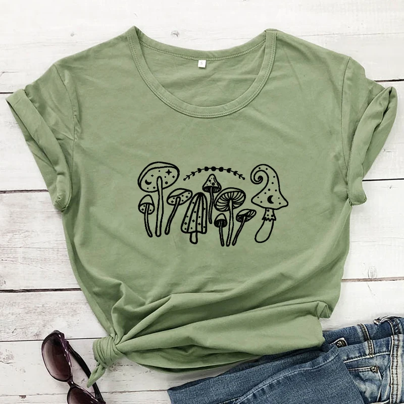 Estetica Fungo Natura T-Shirt Vintage Donna Grafica Cottagecore Tee Top