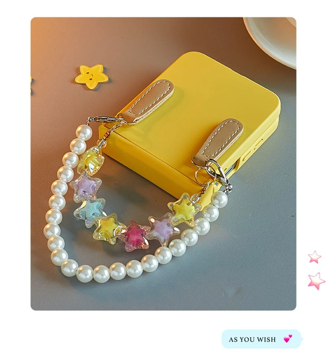 Korean Cute Solid Yellow Star Pearl Bracelet Phone Case Cover