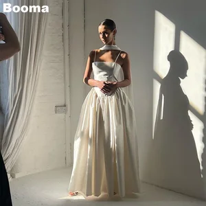 Booma Generous A-Line Wedding Dresses Spaghetti Straps Ruched Evening Dress for Women Long Bridals Party Gowns Bespoke