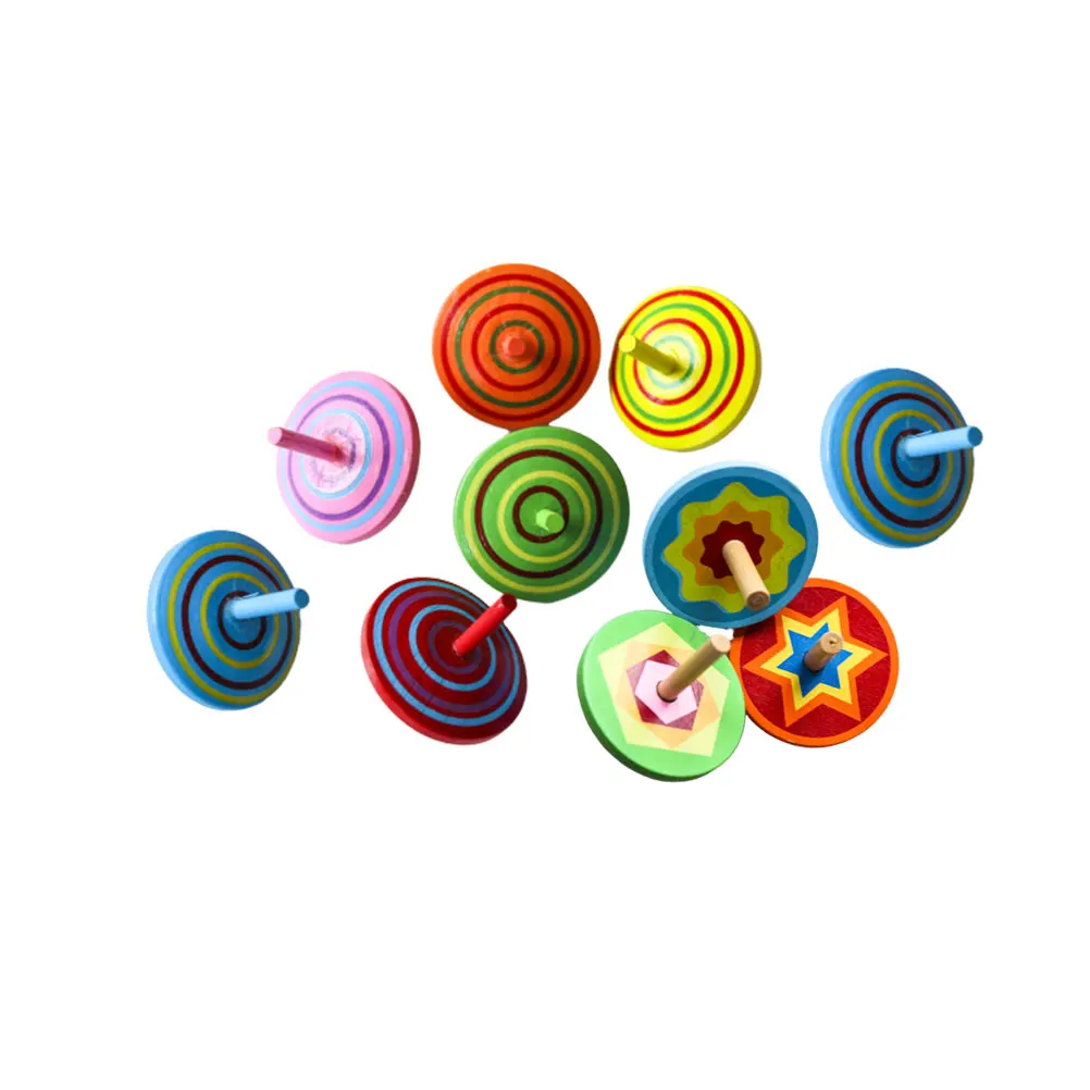 10/20pcs Wooden Spinning Tops Classical Painted Peg-Top Gyro Toys Desktop Educational Toys For Children Kids Gift
