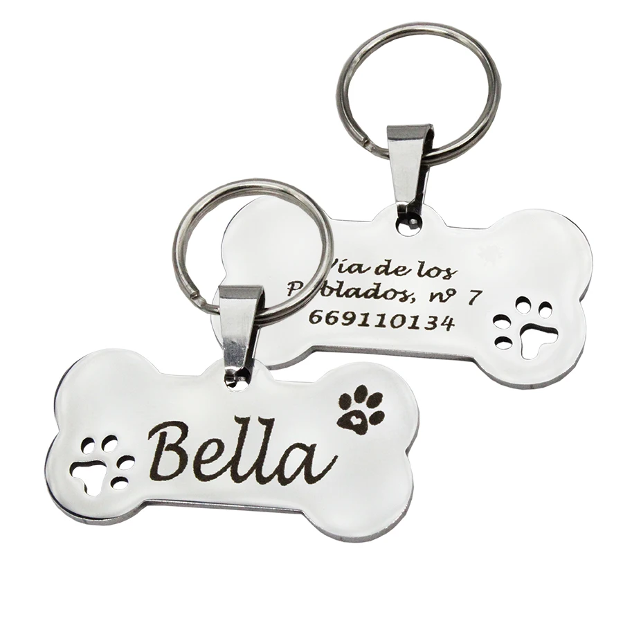 

Pet ID Tag Personalized Free Engraved Keychain for Cat Puppy Dog Tag Pendant Keyring Bone Paw Bone Pet Accessories