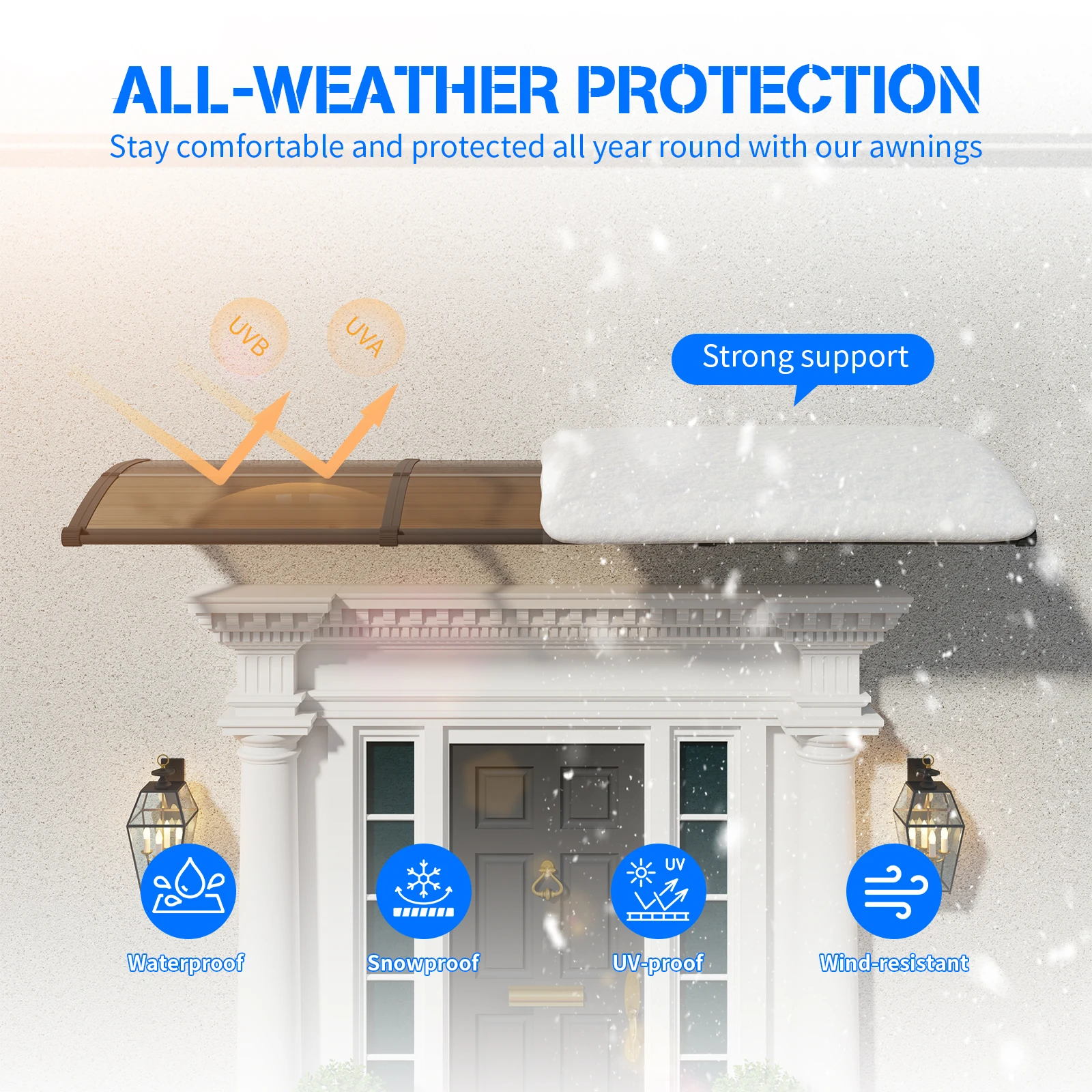 Large Sink Awning for Door Entrance Polycarbonate Window Awnings Door Canopy Sun Shade Cover Patio Yard Awning Rain Snow Cover