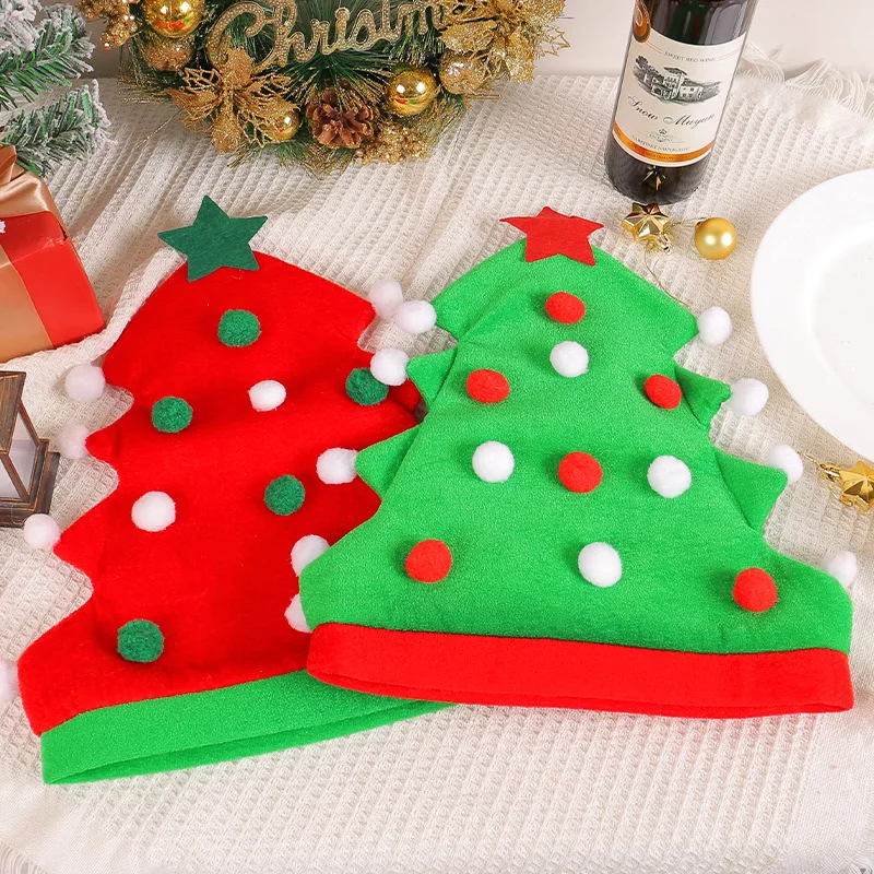 Christmas Beanie Hat Christmas Hat Xmas Tree Shape Red Green Hat for Adults and Kids New Year Festive Party Noel Christmas Gift cap Decoration