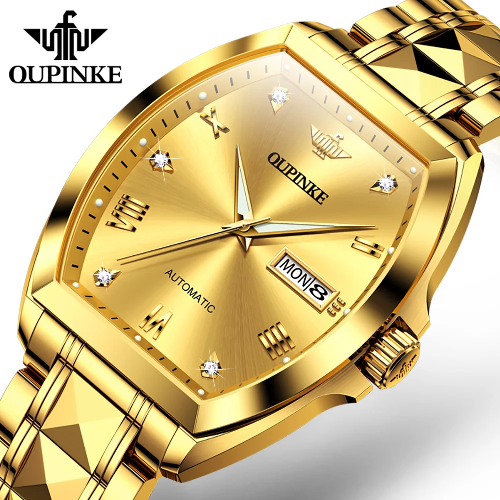 

OUPINKE Original Mechanical Watches for Men Silver Tungsten Steel Date Week Waterpoof Luxury Top Brand Men Automatic Wrist Watch