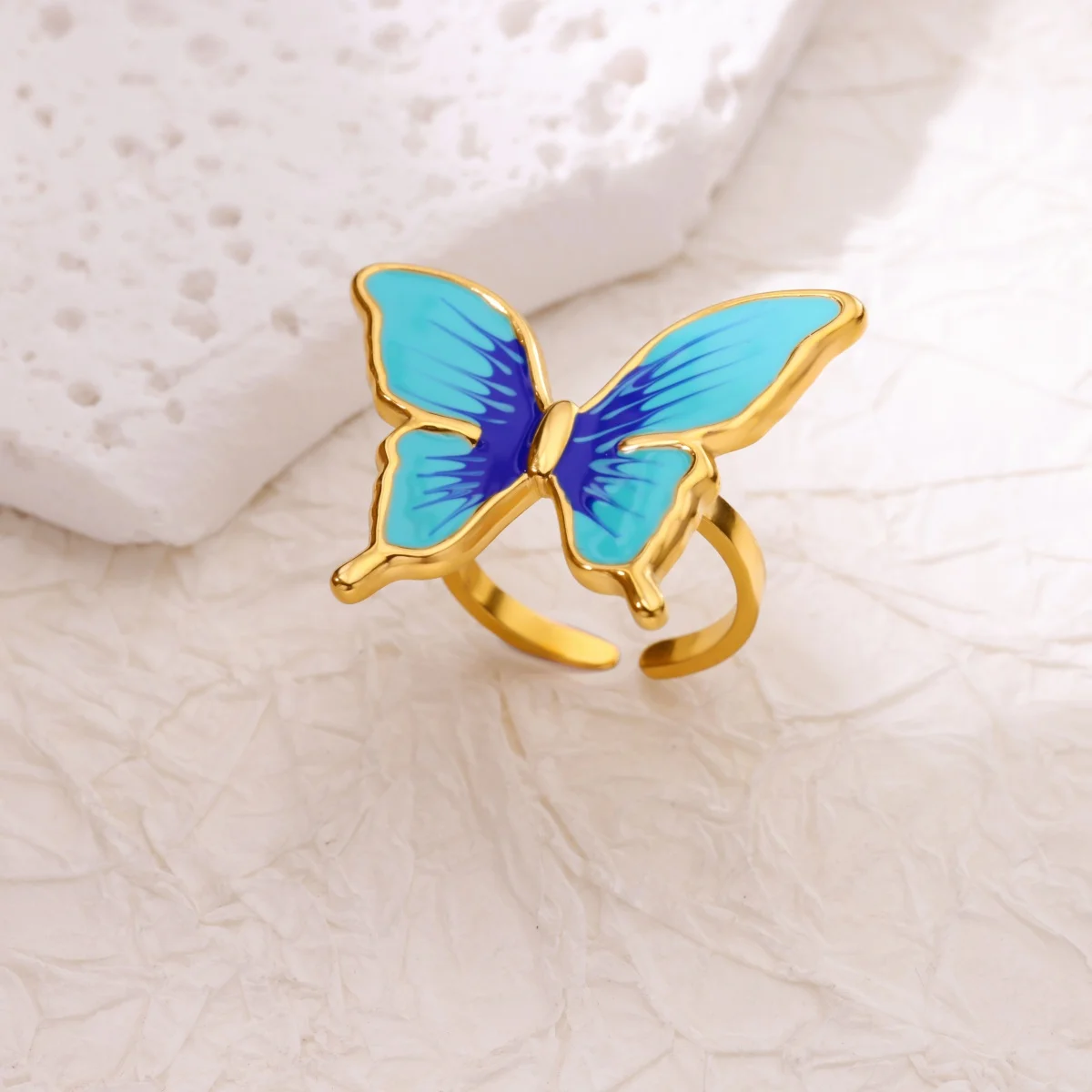 Blue Stainless Steel Ring Gold Color For Women