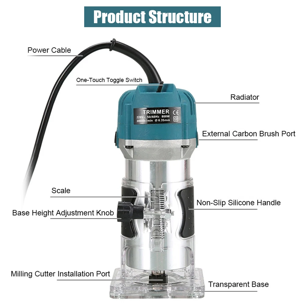 Woodworking Electric Trimmer 800W Carving Power Tools