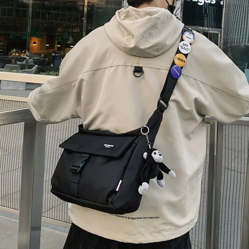 New Unisex Nylon Shoulder Bag Simple Fashion Girl Schoolbag Casual Joker  Fashion Style Messenger Bags for Women Black Pocket - AliExpress