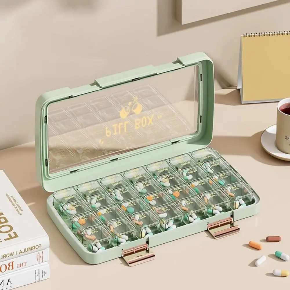 21/28 Grid Pill Organizer Box Portable Clear Medicine Organizer Plastic Moisture Proof Pill Storage Box Monthly Medication Plan
