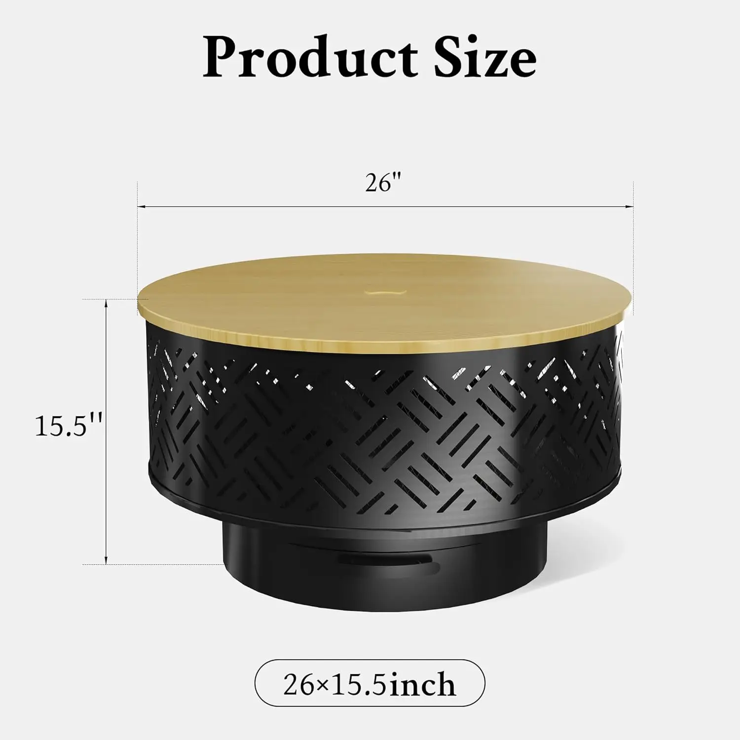 26" Wood Burning Fire Pits with Grill & Lid, Fire Pit Table for Outside with Waterproof Cover & Fire Poker, Outdoor Firepit