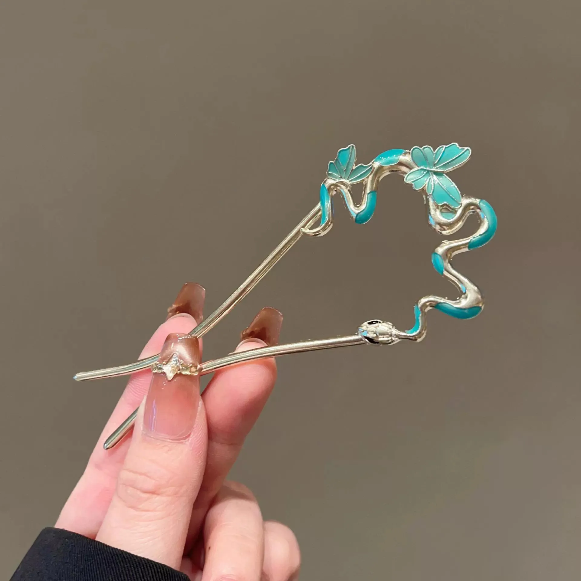 Schlangen-Haarnadel, Vintage, fortgeschrittener Sinn, chinesischer Stil, Haarstab, Metall, Blume, Haarnadel, Platte, Haar, Retro-Haarspange, Haar-Accessoire – Detail 6