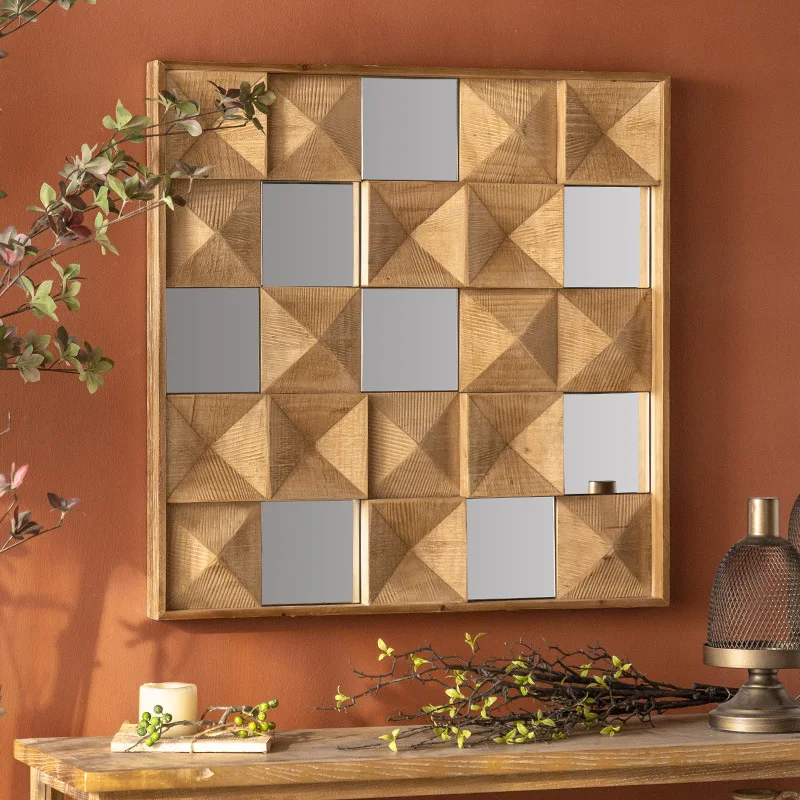 

74.5cm Square Mosaic Mirror Tiles Pine Wood