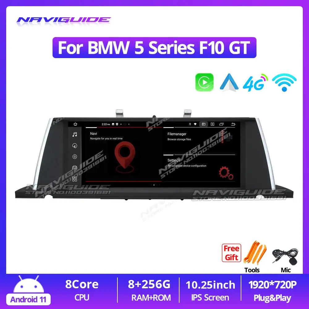 

NAVIGUIDE 10.25'' Car Radio For BMW 5 Series F10 GT 2013-2017 NBT System Android 11 Multimedia Player Bluetooth GPS Navigation