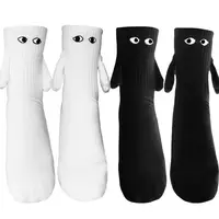 Magnetic Socks with Hands Women Men Fashion Black White Funny Cute Cartoon Eyes Couple Mid-Tube Socks for Gifts