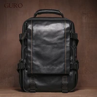 GURO Men's Genuine Leather Backpack Top Cowhide Outdoor Travel Bag Luxury Trendy Student School Bag Business Laptop Computer Bag 1