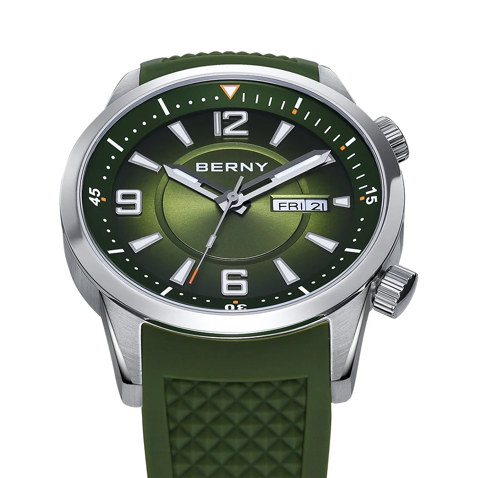 Berny-男性用ダイバーウォッチ、自動ダイビング腕時計、機械式