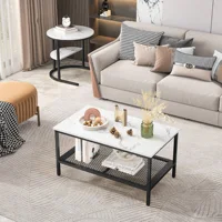 Anajqaqia Ensemble de 2 tables basses gigognes, ensemble de tables d'appoint séparables 2 en 1 pour salon, avec étagère de rangement en maille, structure en métal noir pour salon 3