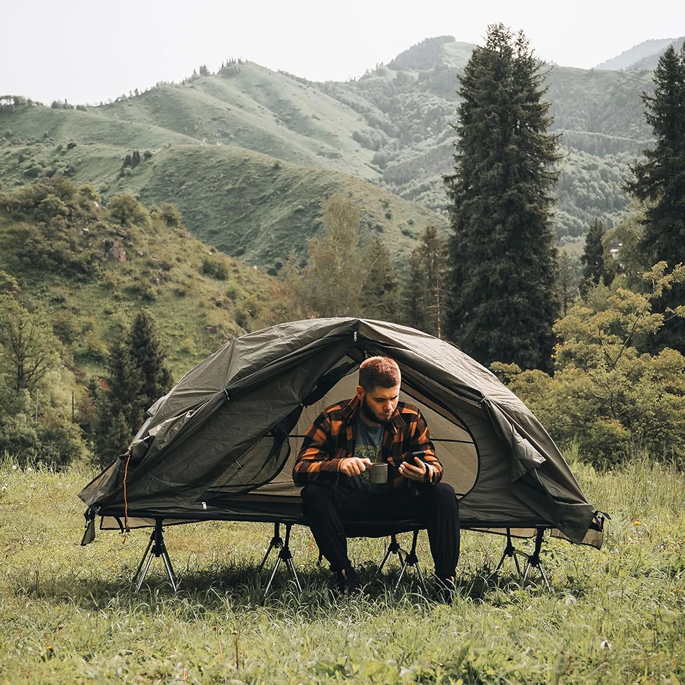 Night Cat Camping Cot Tent - Waterproof 1-Person Off-Ground Combo Cot Bed for Adults Outdoor Camping Fishing Hunting Portable Easy Set-up Tent image 9