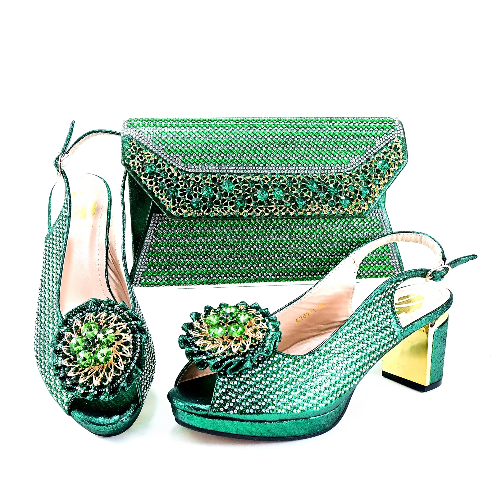 

MEOD new come Matching Women Shoe and Bag Set Decorated green Nigerian Shoes and Bag Set Italy Shoes and Bag set RTY-12