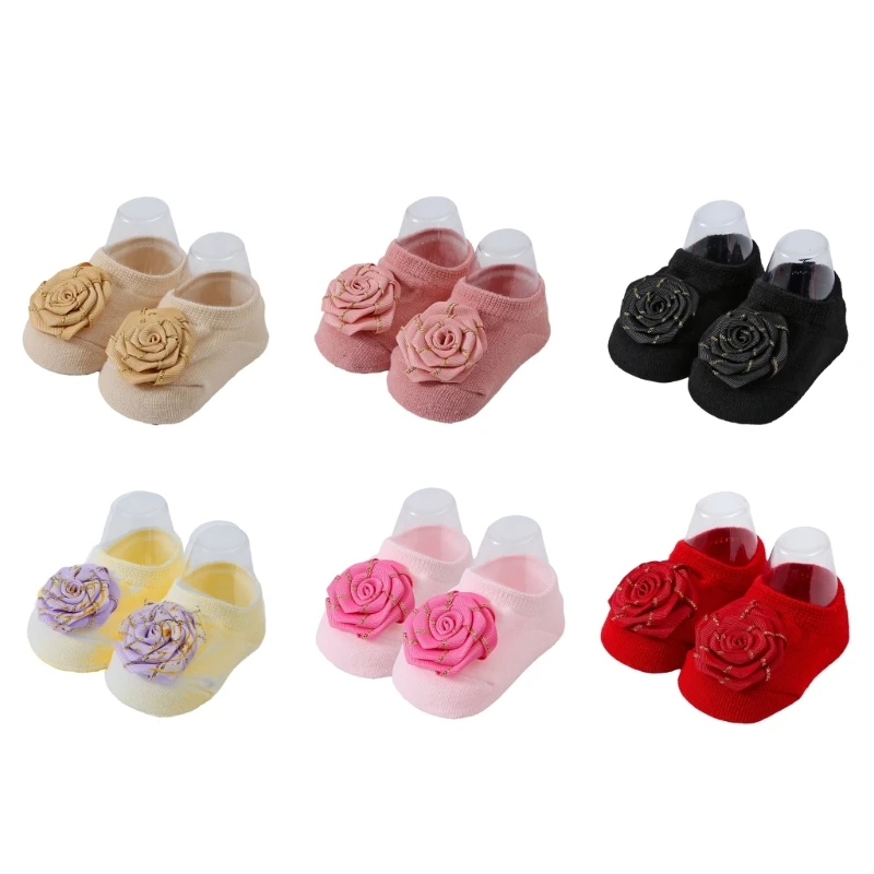

1 Pair Toddlers Walking Socks Soft & Breathable Non-slip Socks Cotton Knitted Socks for Baby with Floral Embellishment K1KC