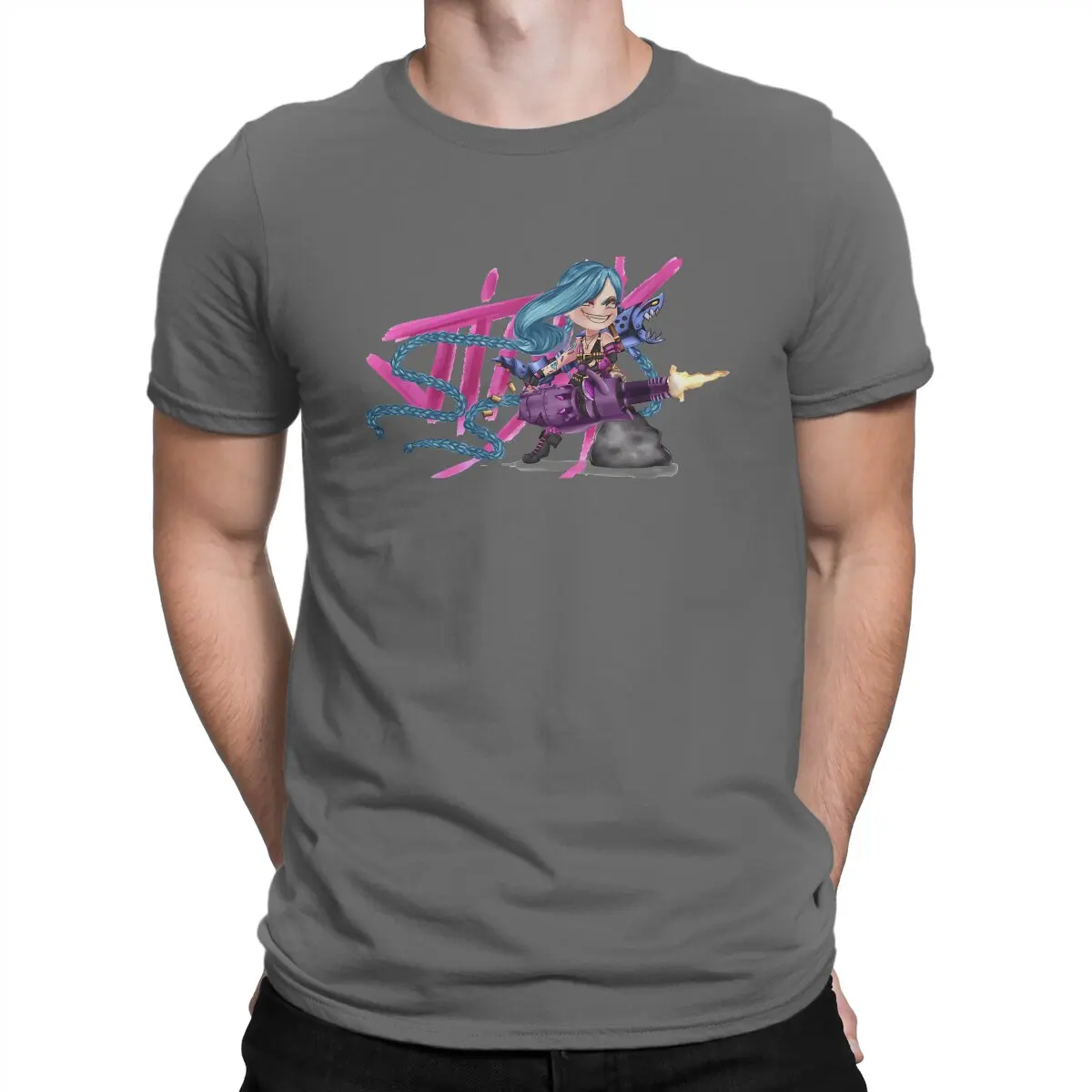 thumbnail image 1 of Camiseta Jinx para hombre, de Arcane League of Legends, LOL Game, de algodón, cuello redondo, manga corta, humor, regalos de cumpleaños de alta calidad., 1 of 7