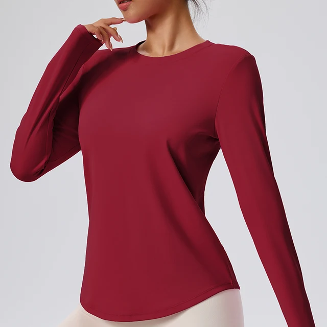 Women's Round Neck Fitness Yoga Clothes Gym Exercise Long Sleeved Tops Pilates Yoga Long Sleeved Tops