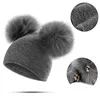 Beanies Infant Newborn Baby Hat Pompon Winter Children Hat Knitted Cute Cap with Two Double Pom Pom Ear For Girls Boys 3