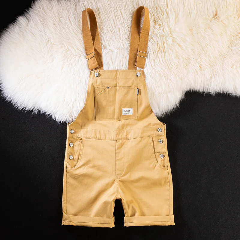 2023 Summer Men Bib Pants Solid Color Casual Shorts Jumpsuits Streetwear Joggers Multi Pockets Fashion Suspenders Cargo Overalls 3
