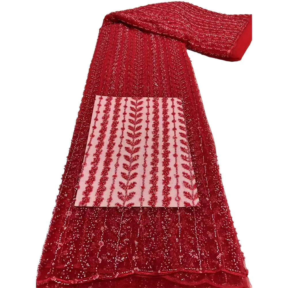 

Latest African Beads Lace Fabric 2023 High Quality France Sequins Groom Lace Fabrics For Nigerian Wedding Dress Sewing C42018