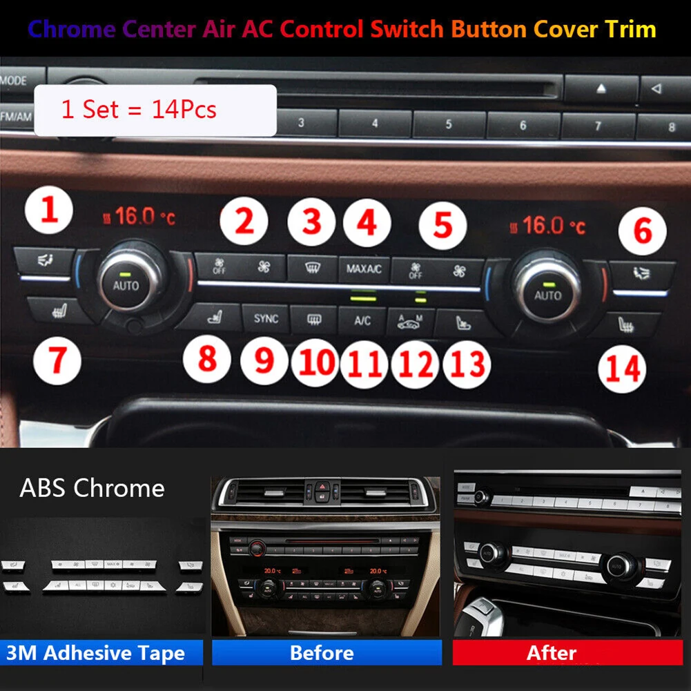 

Accessories Button Cover Trim Center Air AC Control Button Chrome For BMW 5 6 7 F10 F07 F01 F02 Silver Waterproof