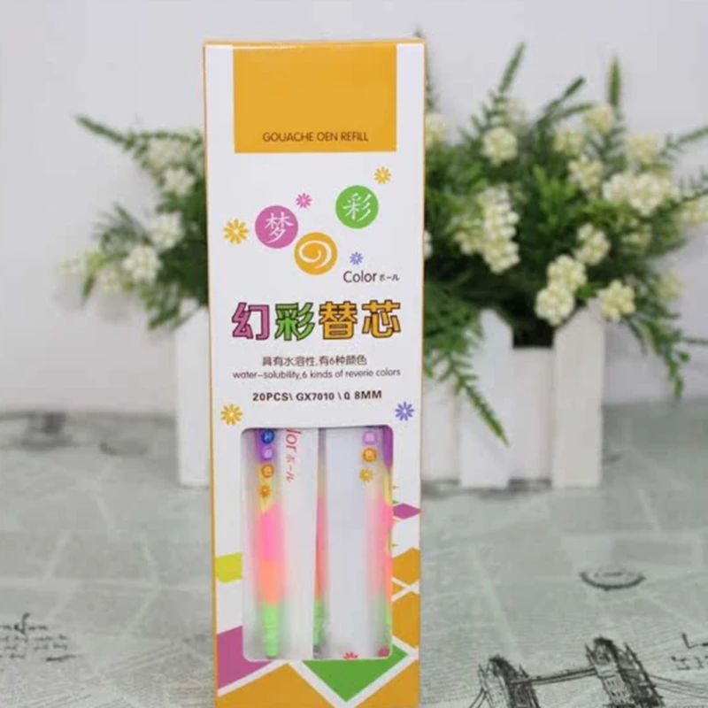 20/60Pcs 젤 펜 리필 1개의 잉크 리필에 6가지 색상 0.8mm 팁 빠른 건조 무지개 색상 펜 리필