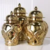 Ceramic Checkmate Jar Porcelain Craftwork Ginger Jar Flower Vase Gold Cross Cord Ceramic Storage Tank Home Decoration 5