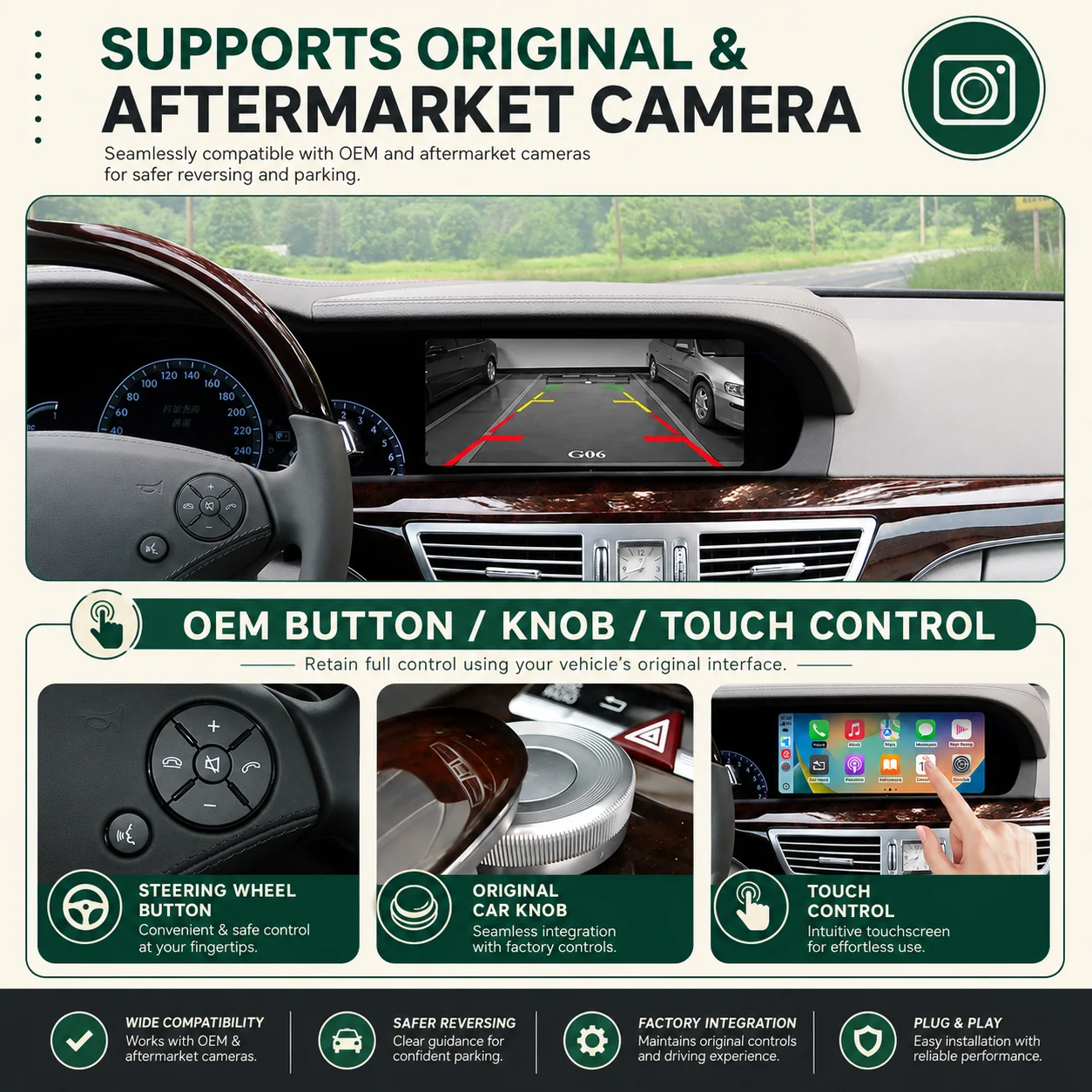 CarPlay inalámbrico y Android Auto para Mercedes Benz Clase S W221 NTG3.0/3.5 BT Pantalla táctil multimedia de 10.25 pulgadas 6