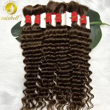 4# Chocolate Brown Deep Wave Bulk Human Hair for Boho Braids No Weft 1 Bundle 50g Human Hair Bulk Curly Extensions for Braiding 1
