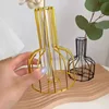 1pc Iron Art Hollow Out Golden Vase Creative Metal Bottle Flower Arrangement with Transparent Hydroponic Test Tube Home Decor 4