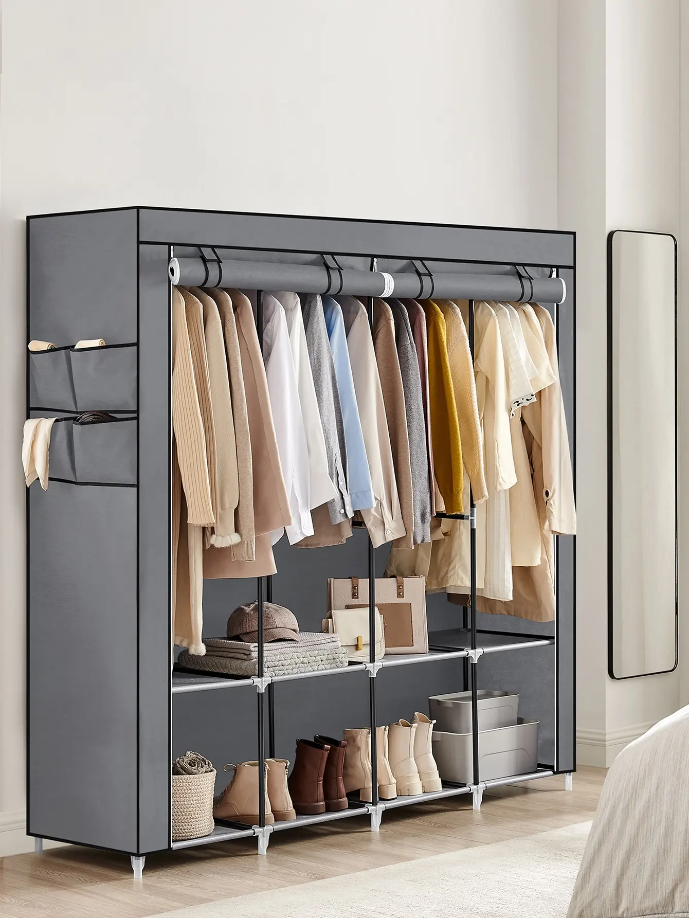 SONGMICS Portable Closet, Wardrobe Closet Organizer with Cover, 4 Hanging Rods and Shelves, 4 Side Pockets 2