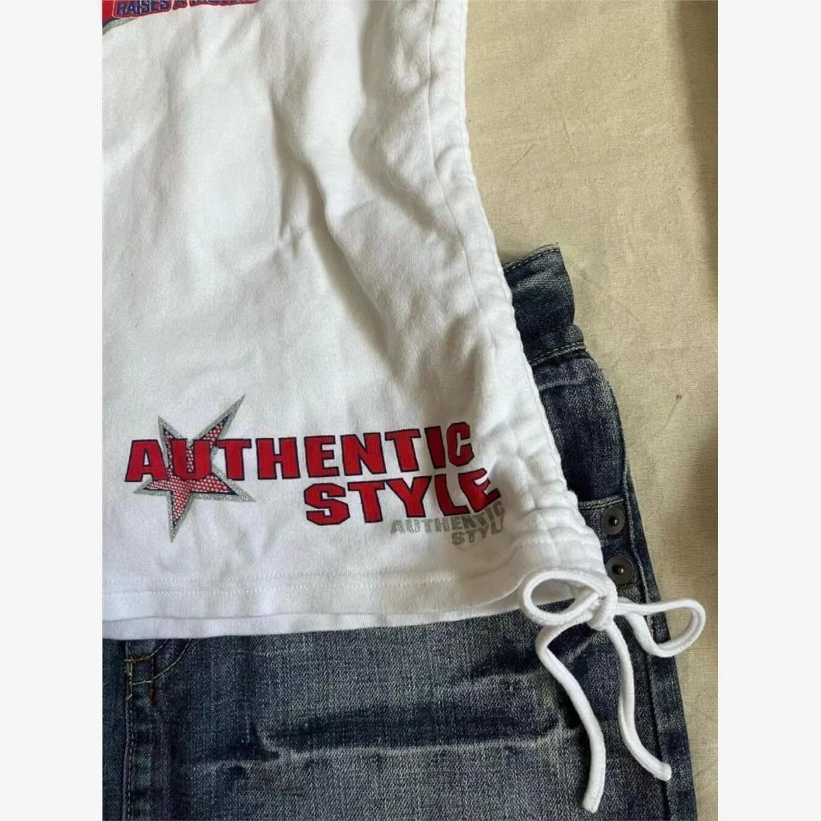 Retro American Y2K Long Sve T-irt Women's Dstring Print Base irt Spring Autumn Design Cool Sle Straight Cut