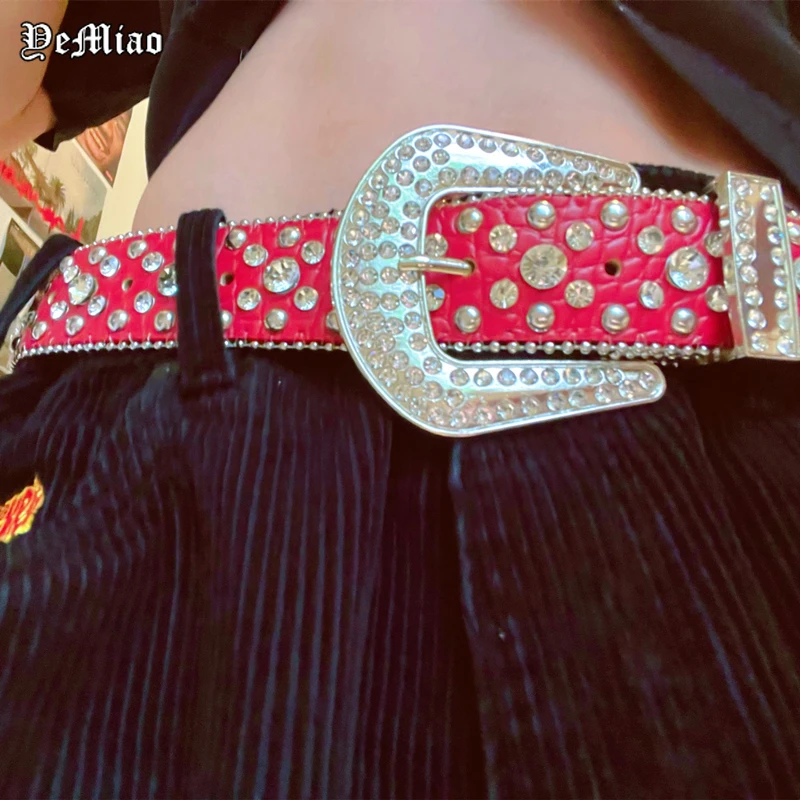 Rivet Ceinture Belts Vintage Punk Rhinestone Belt Luxury Designer