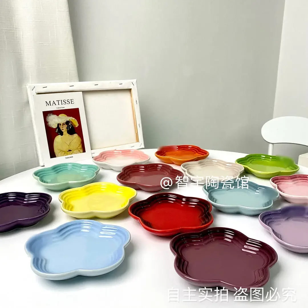 Dining Dish 6 Inches 15cm Rainbow Plum Blossom Small Sauce Plate Flower Shaped Ceramic