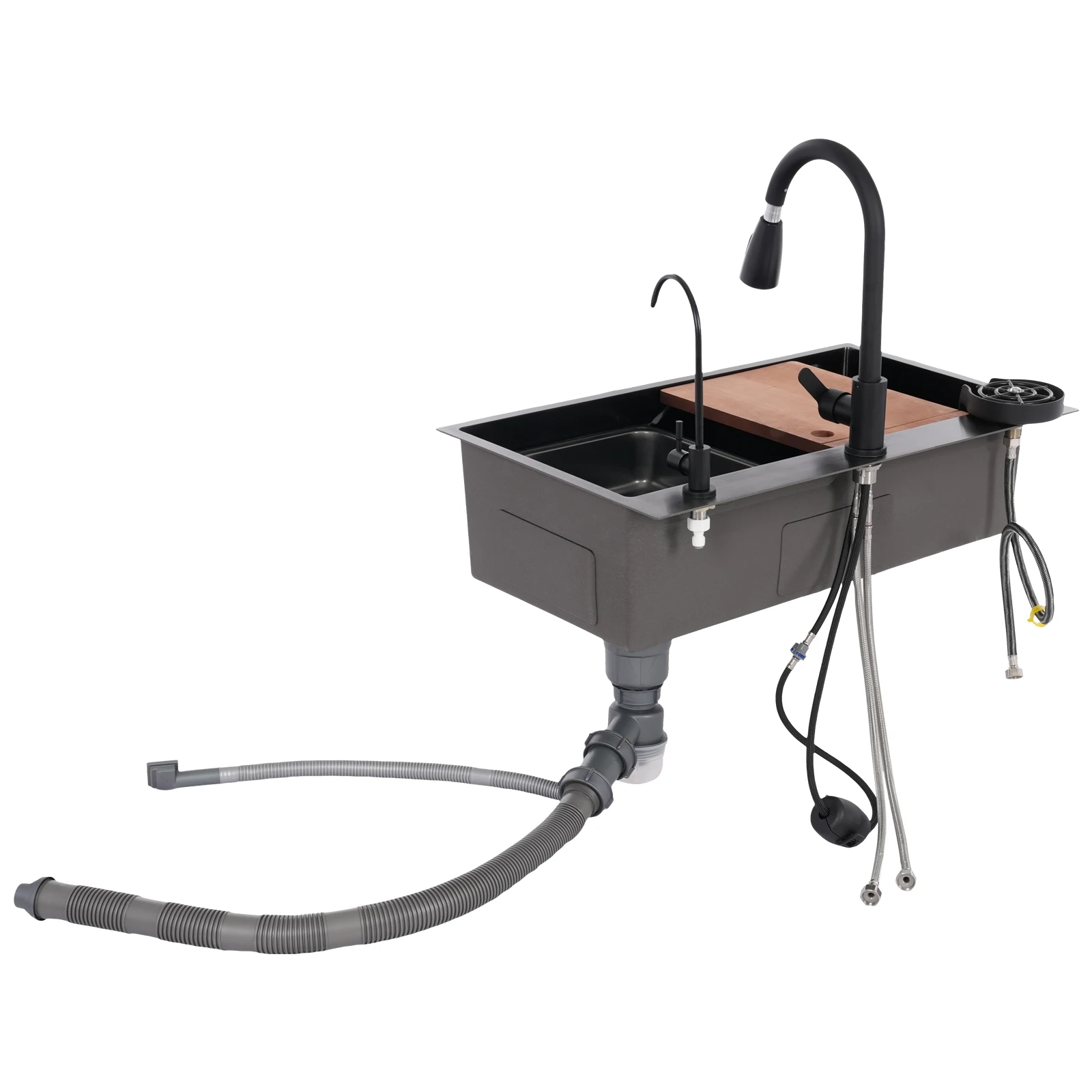 304 Stainless Steel Kitchen Sink Rectangular Single Sink Kitchen Sink Washbasin Set With Pull Out Faucet 4