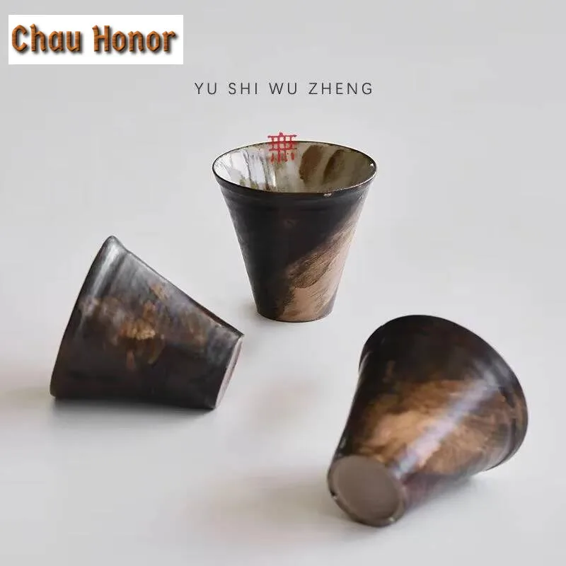 2/3pc Japanese Wabi-sabi Stoneware Tea Cup Brushed Glazed Small Teacups Hand-made Powder Yin White Wine Cup Kung Fu Tea Set 30ml