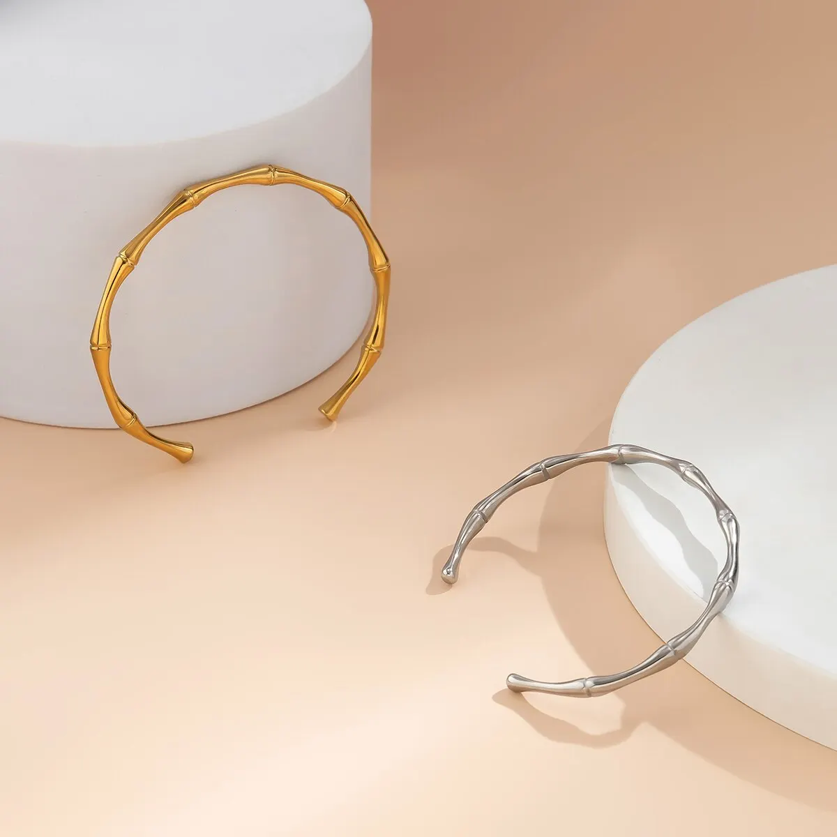 Punk Gold Color Bamboo Joint Open Cuff Bangles 2023 Trend
